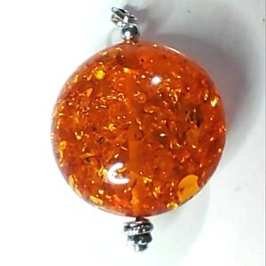 NEW Large Vintage GENUINE BALTIC AMBER Pendant Charm. Bali Style. Round. 1.25x1"
